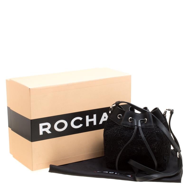 Rochas Black Lace and Leather Mini Duffle Drawstring Bucket Bag 6