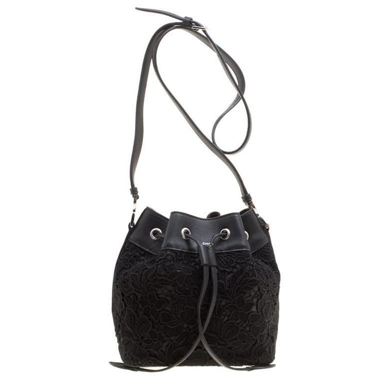 Rochas Black Lace and Leather Mini Duffle Drawstring Bucket Bag For Sale at  1stDibs | rochas mini bag