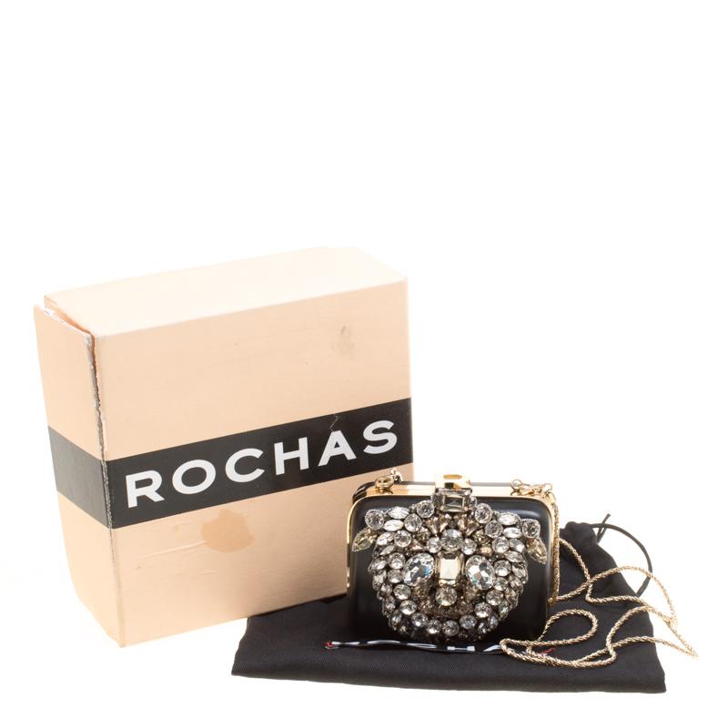 Rochas Black Leather Crystal Embellished Clutch 3