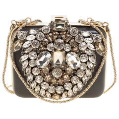 Rochas Black Leather Crystal Embellished Clutch