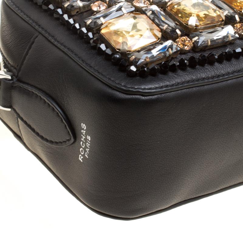 Rochas Black Leather Crystal Embellished Crossbody Bag 6