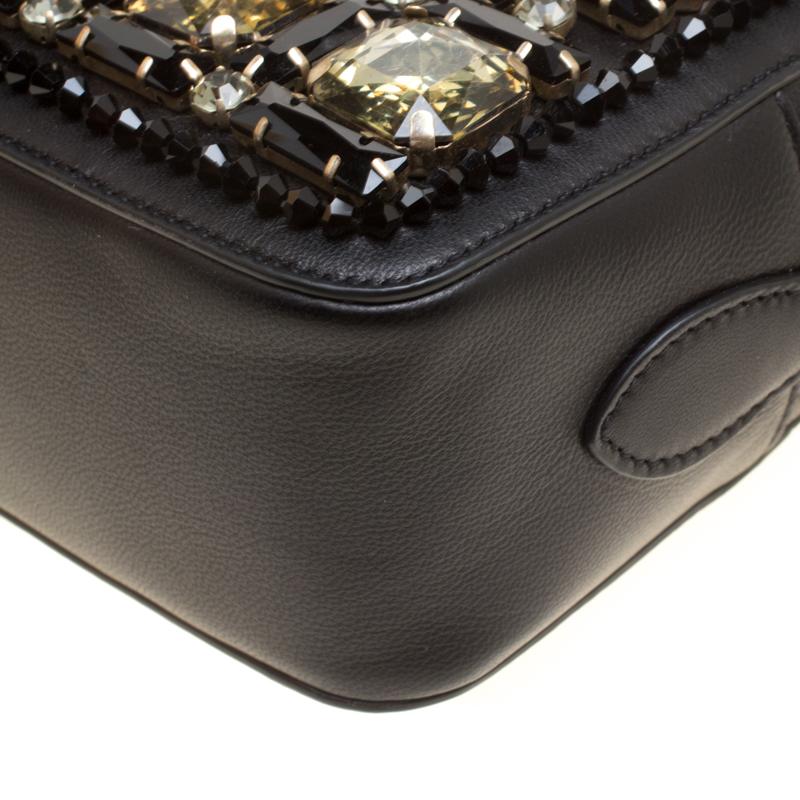 Rochas Black Leather Crystal Embellished Crossbody Bag 7