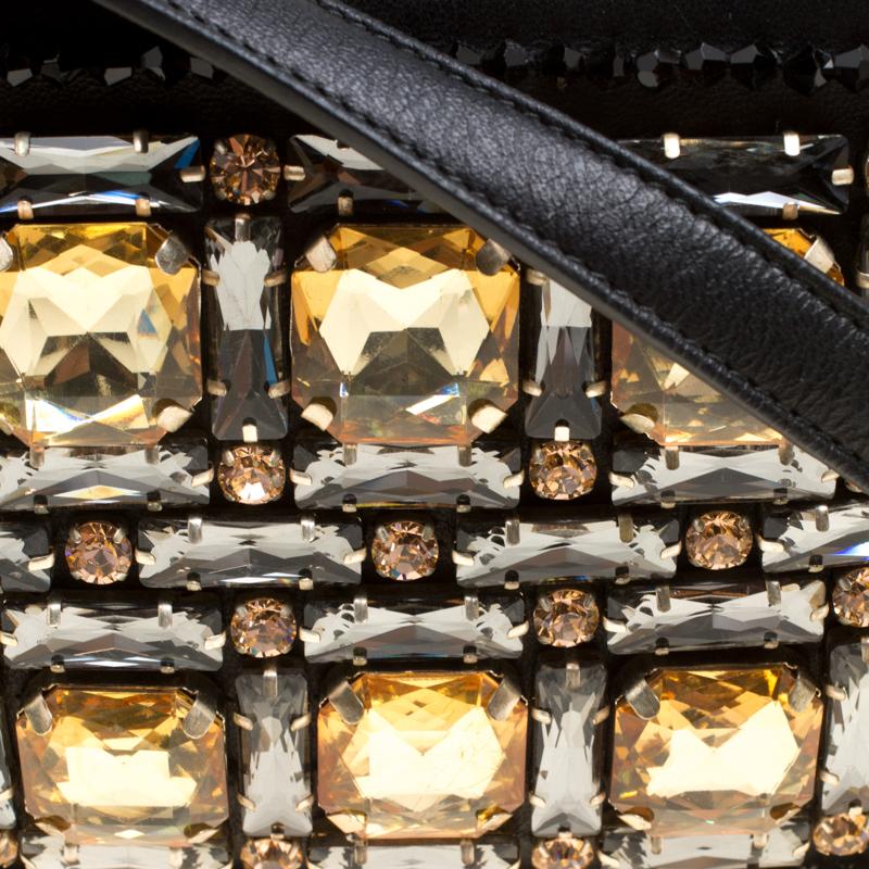 Rochas Black Leather Crystal Embellished Crossbody Bag 1