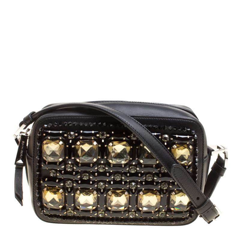 Rochas Black Leather Crystal Embellished Crossbody Bag For Sale at 1stDibs