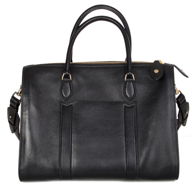 Black ROCHAS black leather Duffle Satchel Tote Shoulder Bag