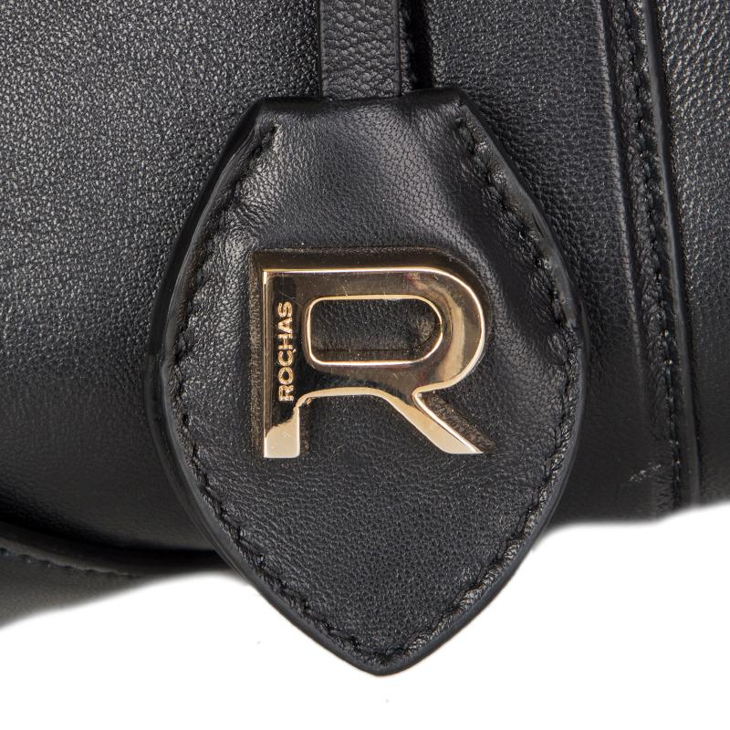 ROCHAS black leather Duffle Satchel Tote Shoulder Bag 1