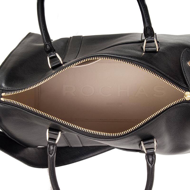 ROCHAS black leather Duffle Satchel Tote Shoulder Bag 2
