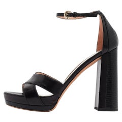 Rochas Black Leather Platform Ankle Strap Sandals Size 39