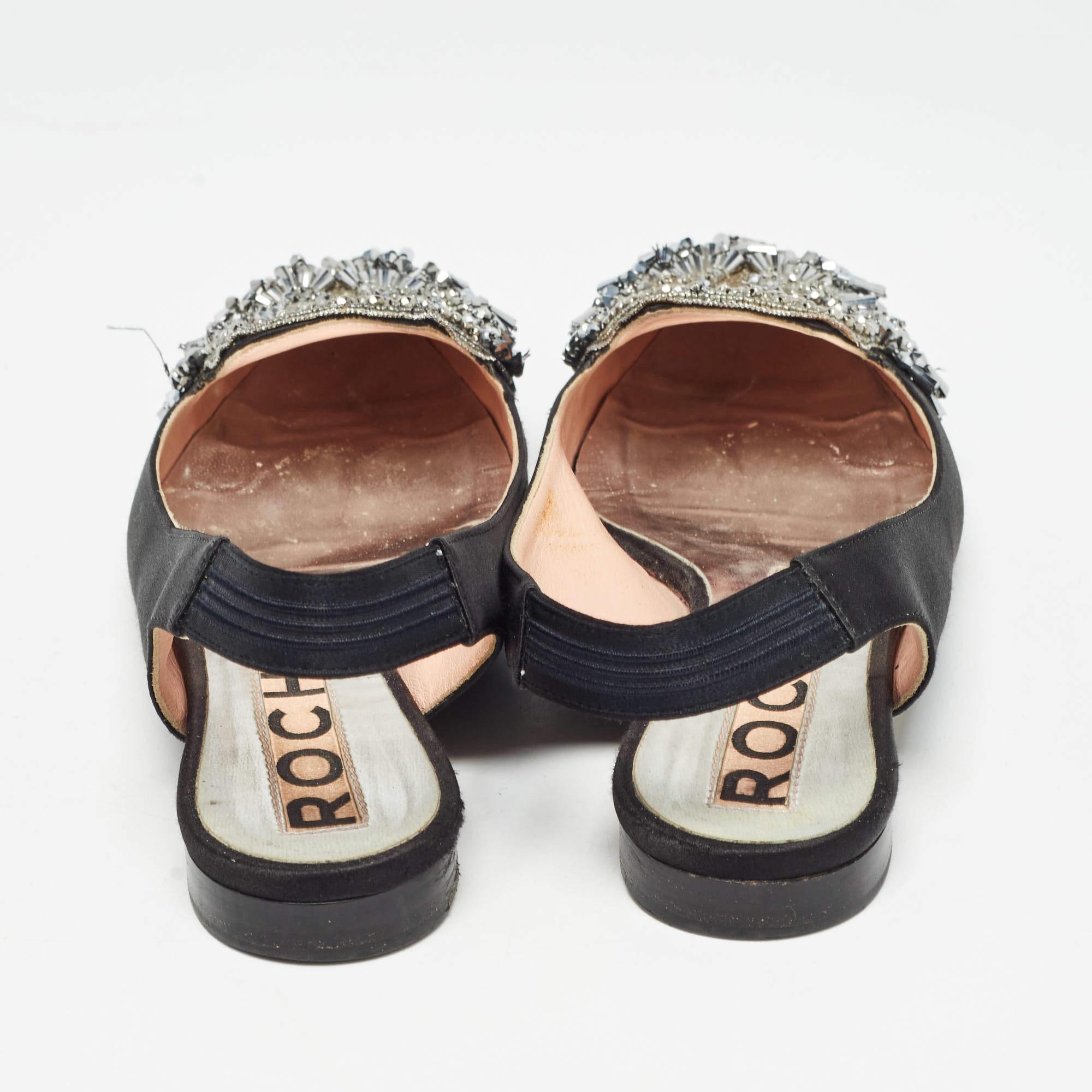 Donna Rochas - Sandali piatti in raso nero impreziositi da cristalli - taglia 36 in vendita