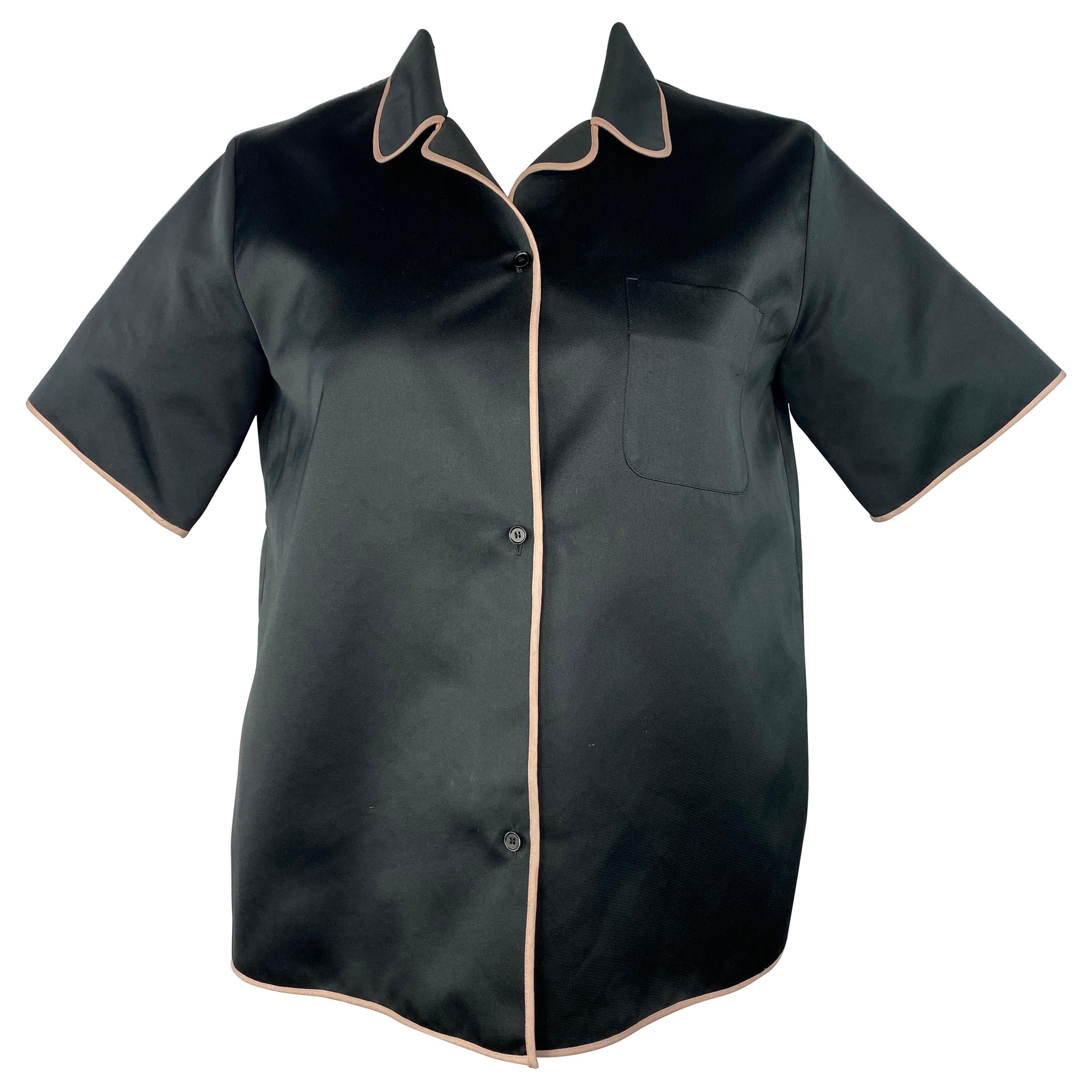 Rochas Black Short Sleeves Button Down Blouse Shirt Top, Size 42