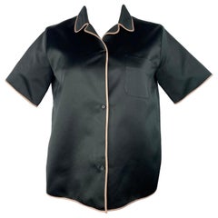 Rochas Negro Blusa Manga Corta Blusa Abotonada, Talla 42