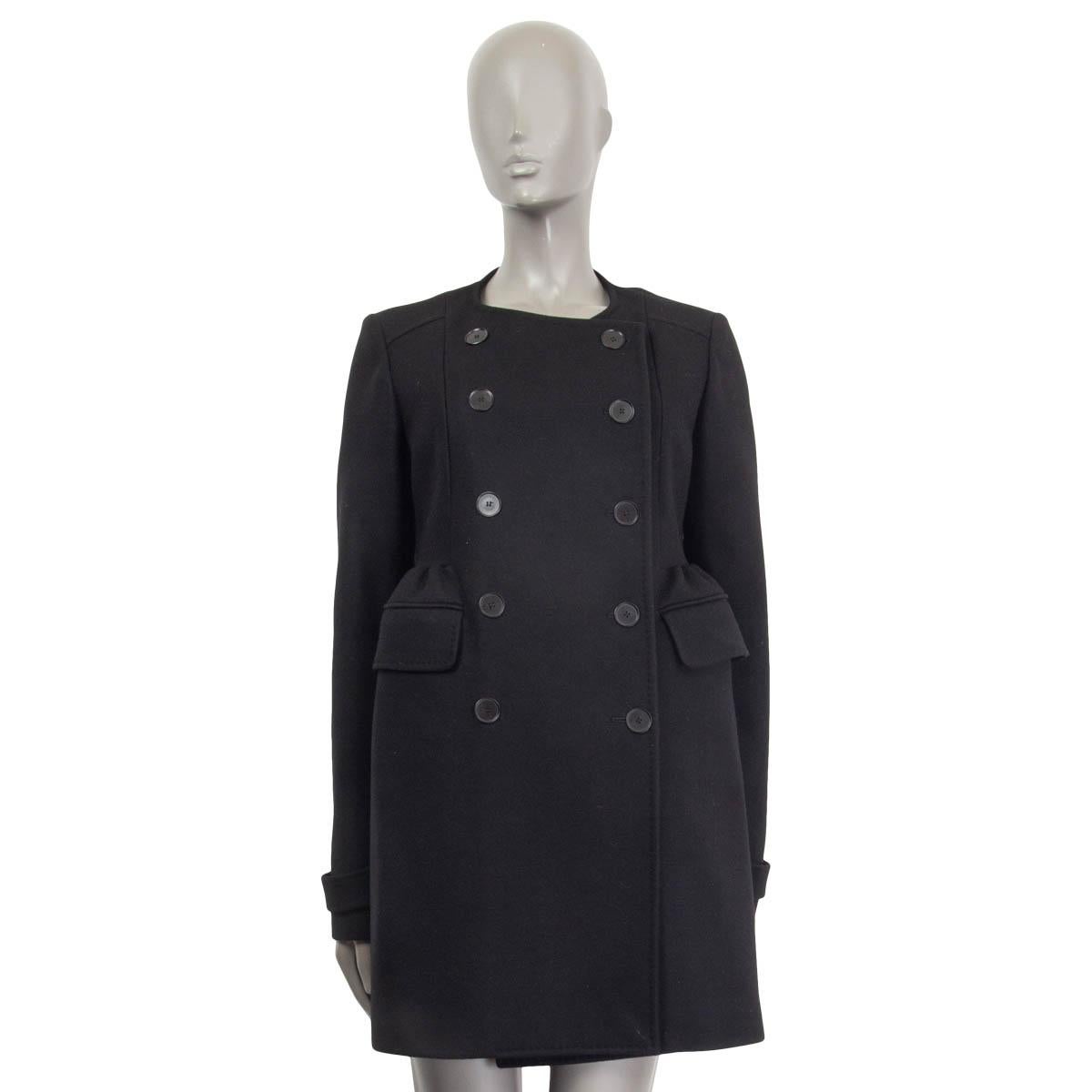 Black ROCHAS black wool blend DOUBLE BREASTED Peacoat Coat Jacket 44 L For Sale