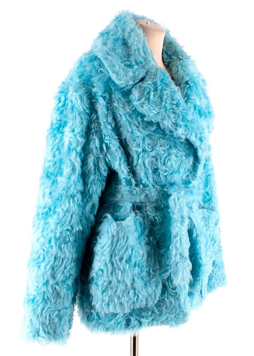 Rochas Blue Faux Fur Belted Coat US6 In Excellent Condition In London, GB