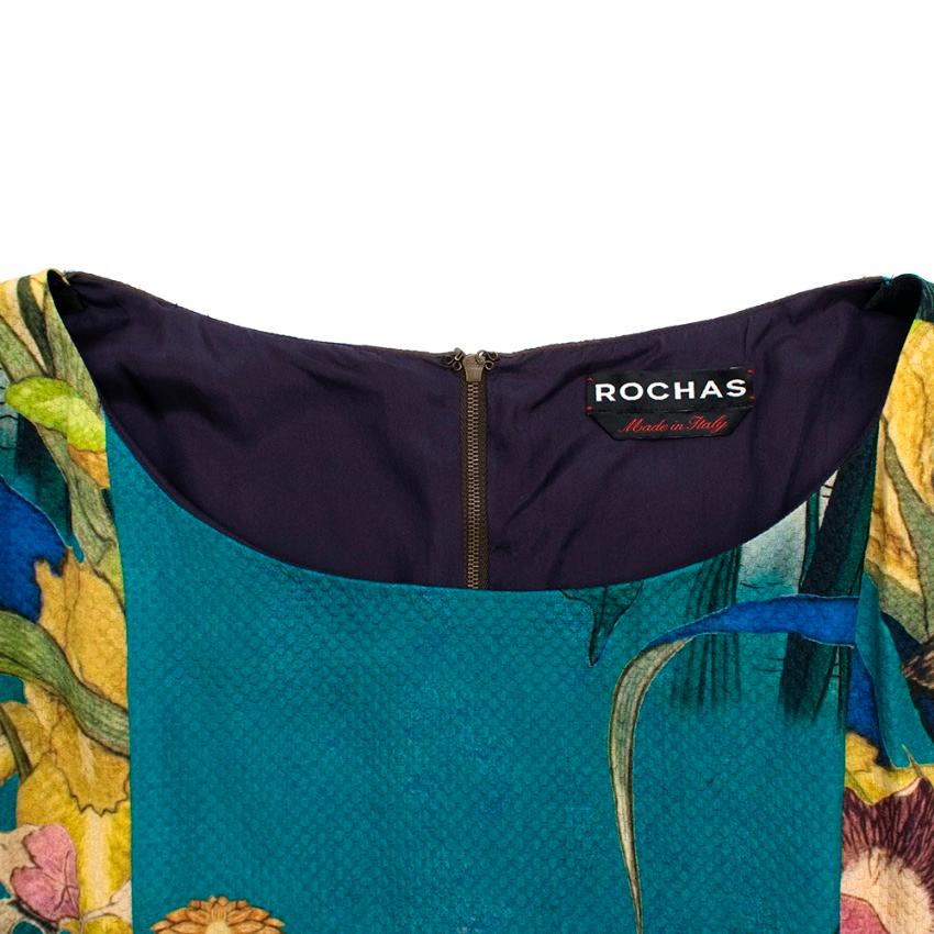 Rochas Blue Floral Jacquard Draped Dress XL 48 IT In Excellent Condition In London, GB