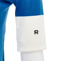 ROCHAS blue half sleeve cream cuff R logo sheer pullover top IT38 XS