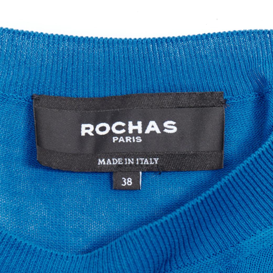 ROCHAS blue half sleeve cream cuff R logo sheer pullover top IT38 XS For Sale 3