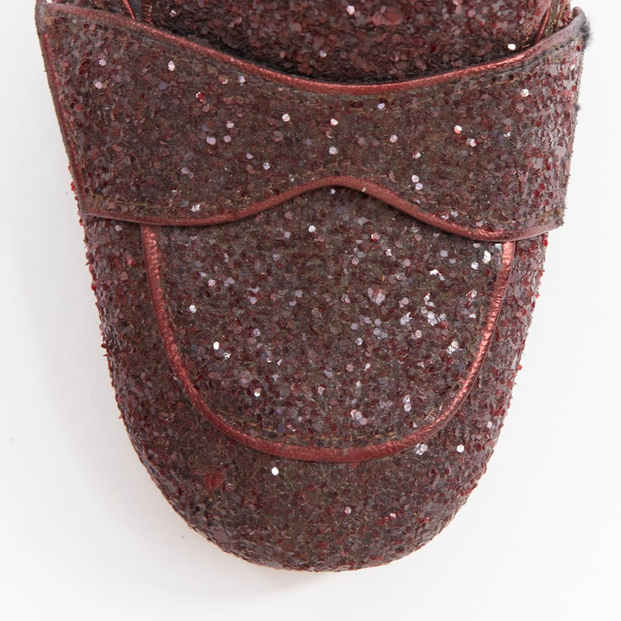 ROCHAS burgundy glitter brown scaled leather sculpted heel loafers EU36 im Angebot 1