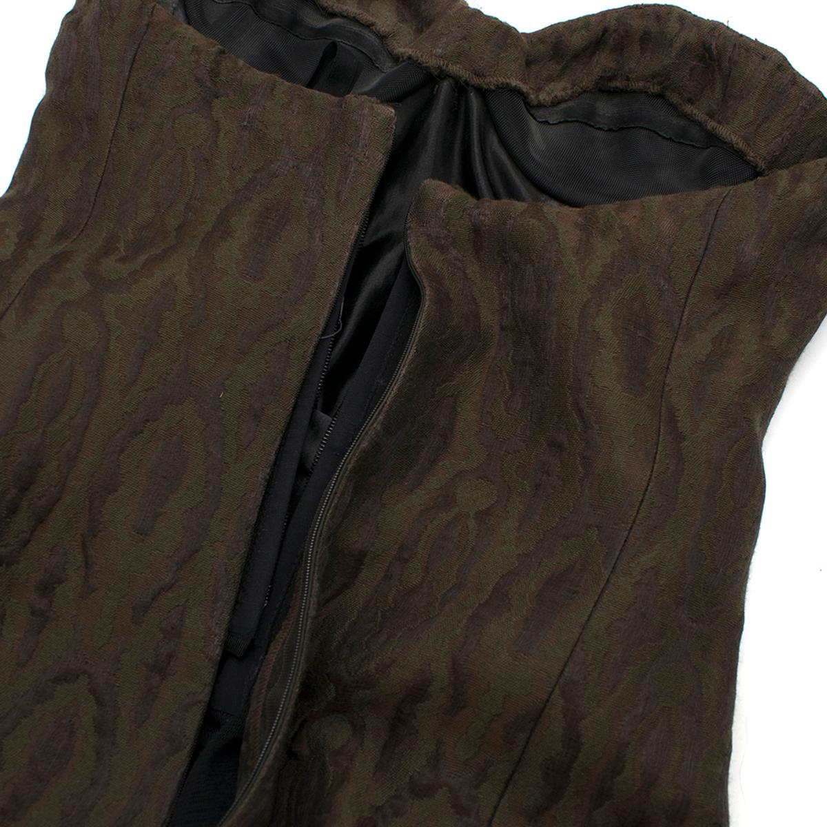 Women's Rochas Chocolate Brown & Green Wool & Silk Jacquard Fishtail Gown US 4