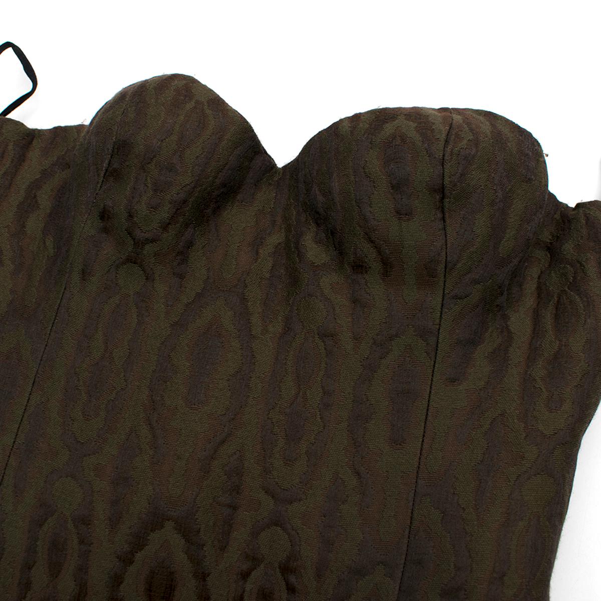 Rochas Chocolate Brown & Green Wool & Silk Jacquard Fishtail Gown US 4 1