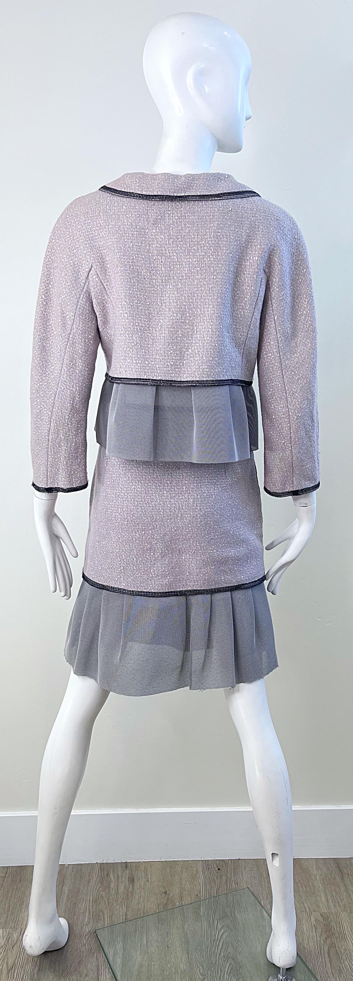 Rochas Couture Runway Fall 2004 Light Purple Black Size 40 - 6 / 8 Skirt Suit For Sale 6
