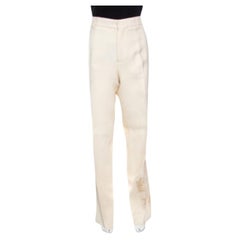 Rochas Cream  Floral Embroidered Mesh Detail Tailored Trousers XL