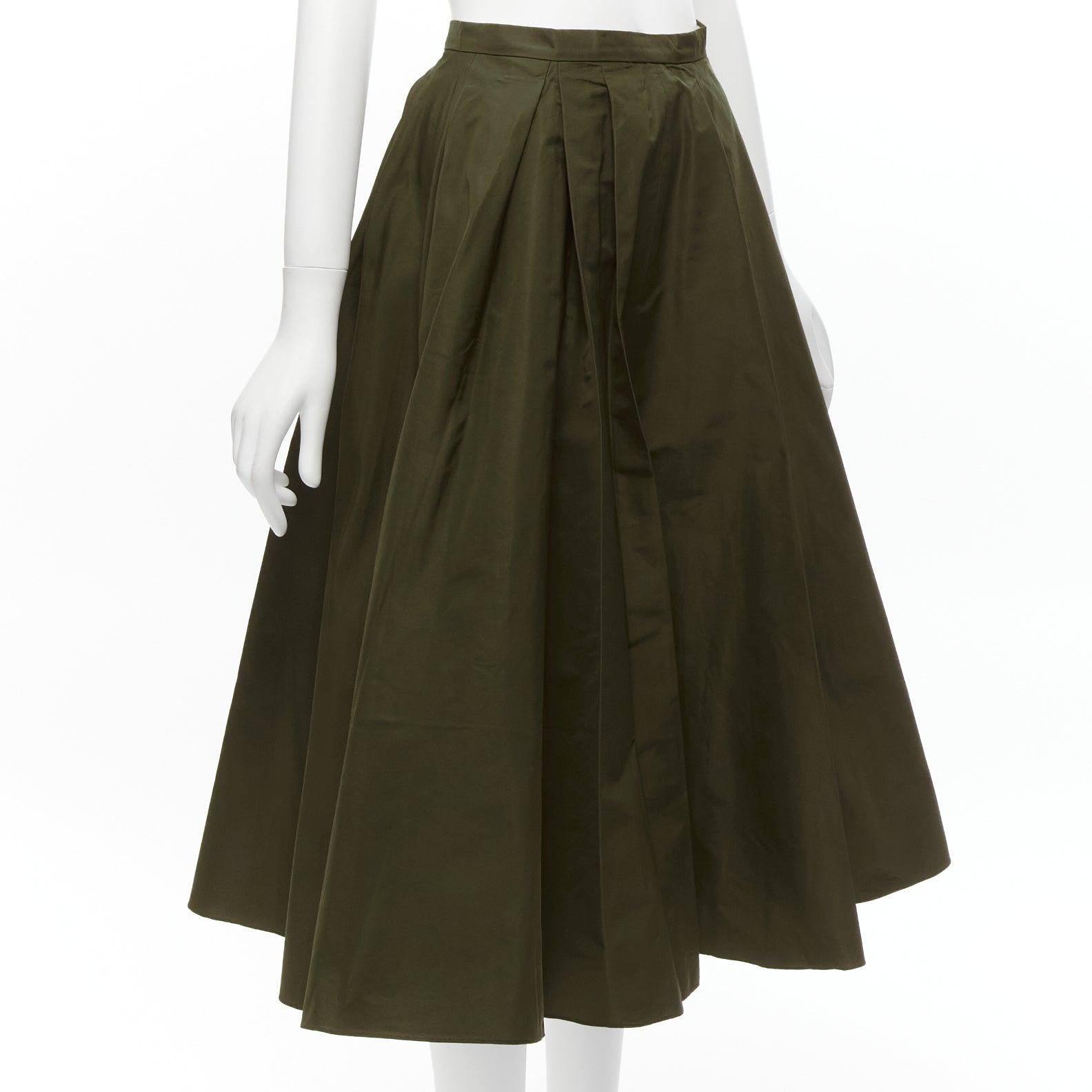 Black ROCHAS dark green bias cut nylon A-line safari midi skirt IT38 XS For Sale