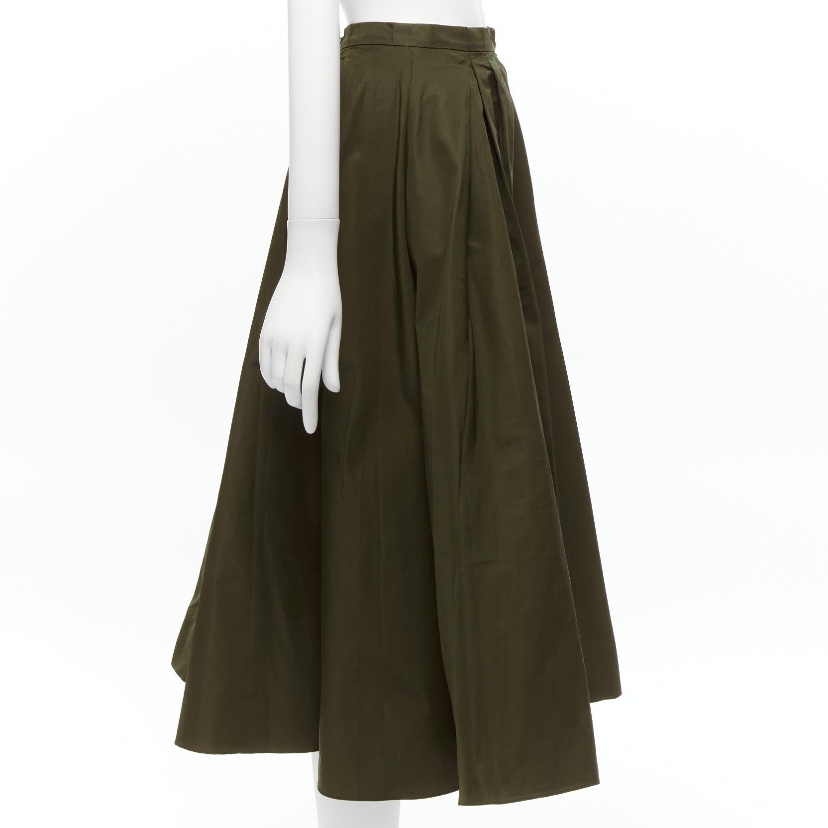 ROCHAS dark green bias cut nylon A-line safari midi skirt IT38 XS In Good Condition For Sale In Hong Kong, NT