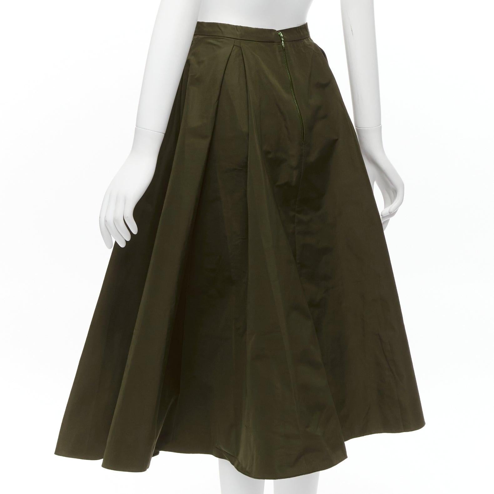 ROCHAS dark green bias cut nylon A-line safari midi skirt IT38 XS For Sale 1