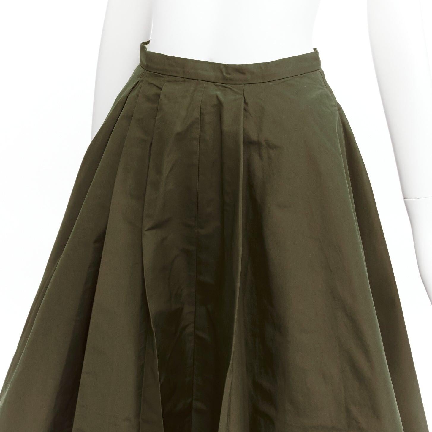 ROCHAS dark green bias cut nylon A-line safari midi skirt IT38 XS For Sale 2