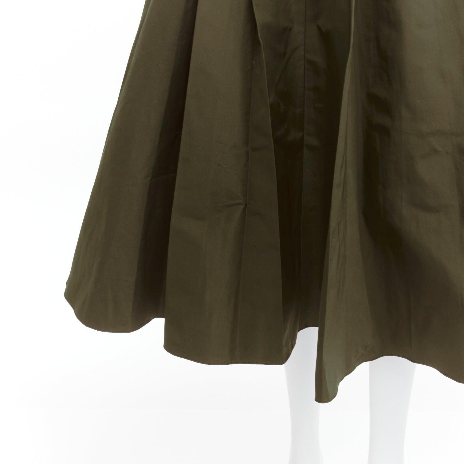 ROCHAS dark green bias cut nylon A-line safari midi skirt IT38 XS For Sale 3