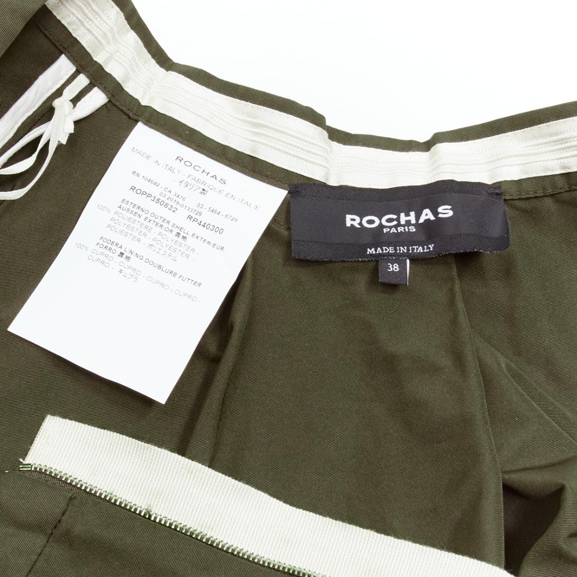 ROCHAS dark green bias cut nylon A-line safari midi skirt IT38 XS For Sale 4