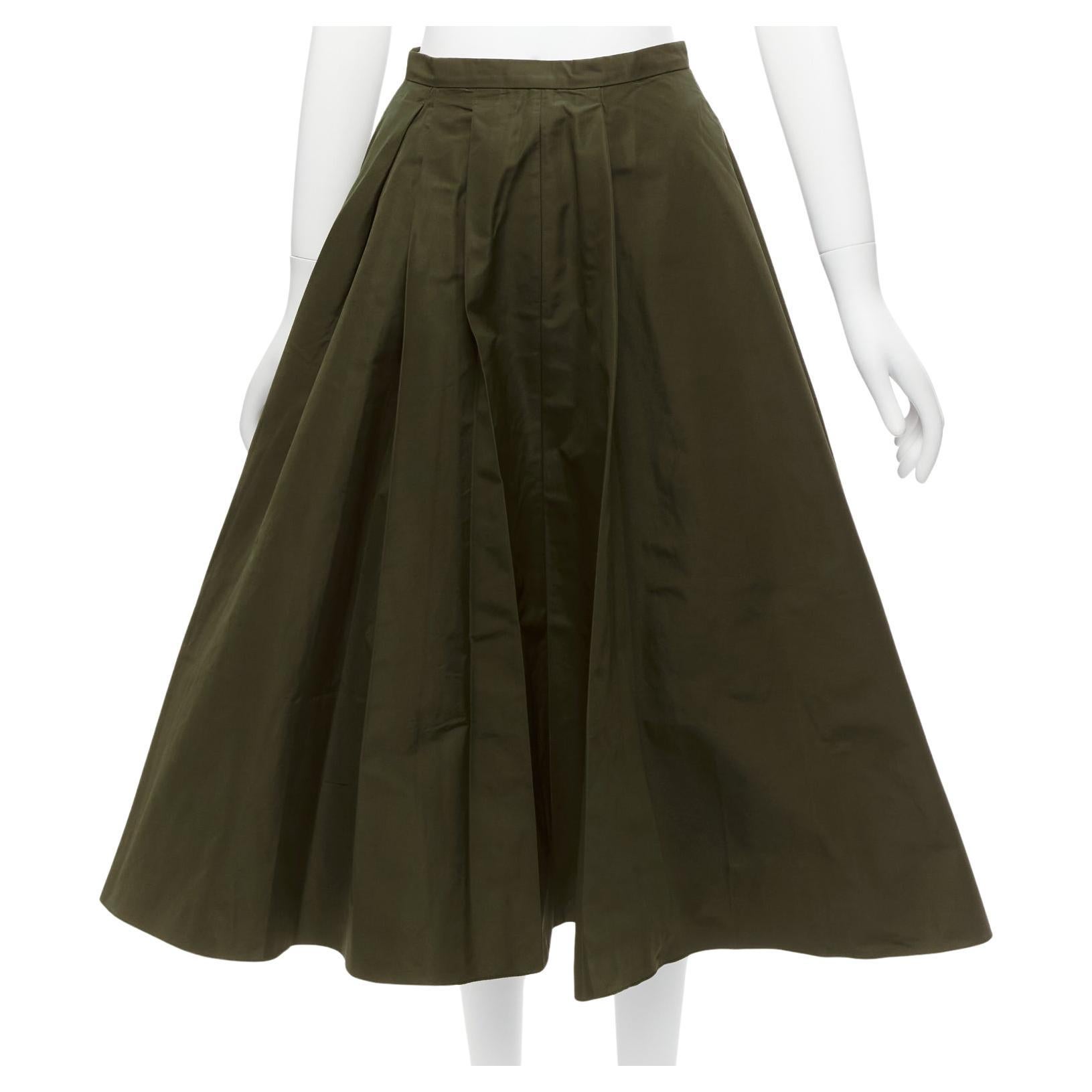 ROCHAS dark green bias cut nylon A-line safari midi skirt IT38 XS For Sale