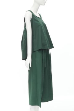 ROCHAS dark green cotton blend flared back vest wide leg pants FR38 S