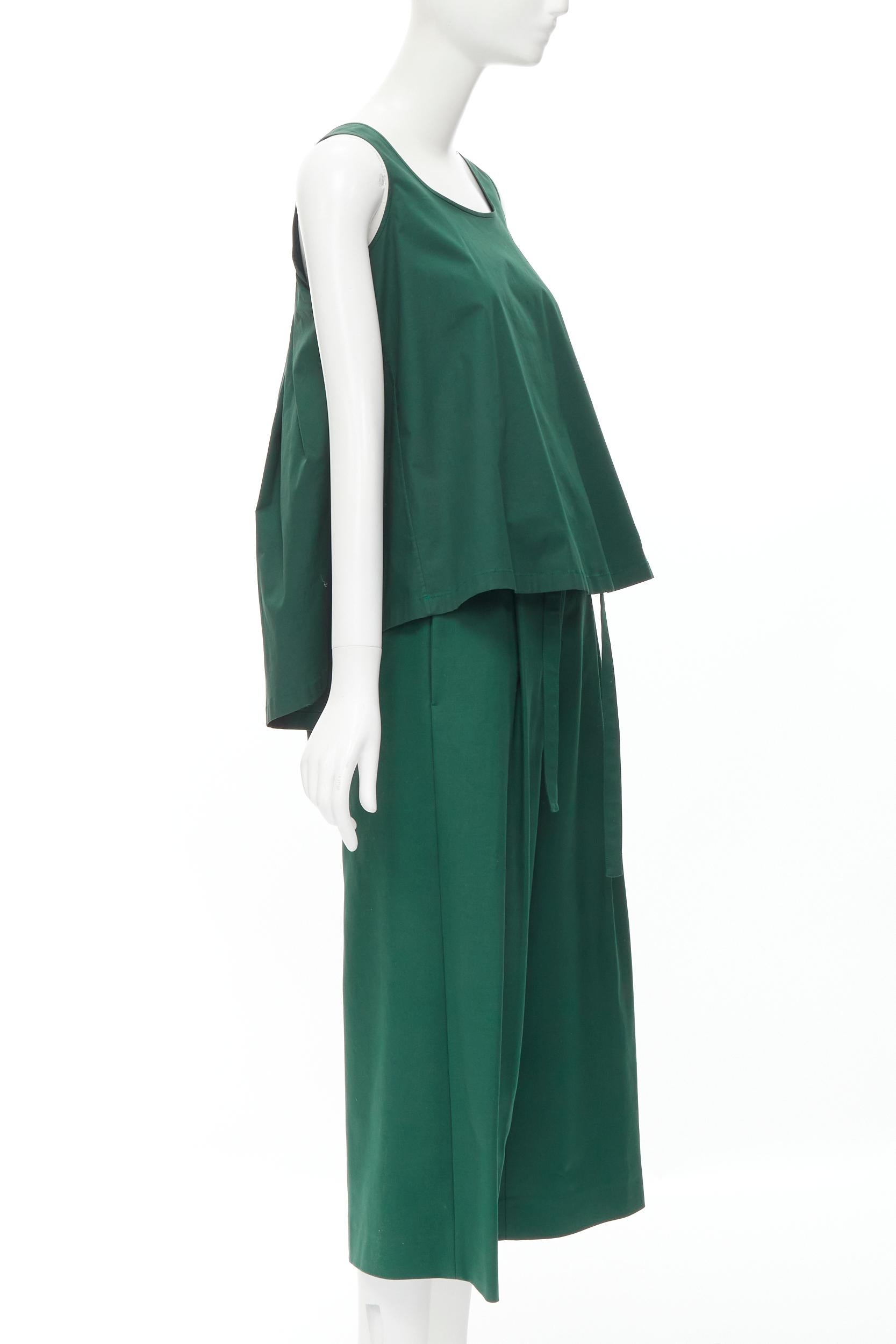 Green ROCHAS dark green cotton blend flared back vest wide leg pants FR38 S For Sale