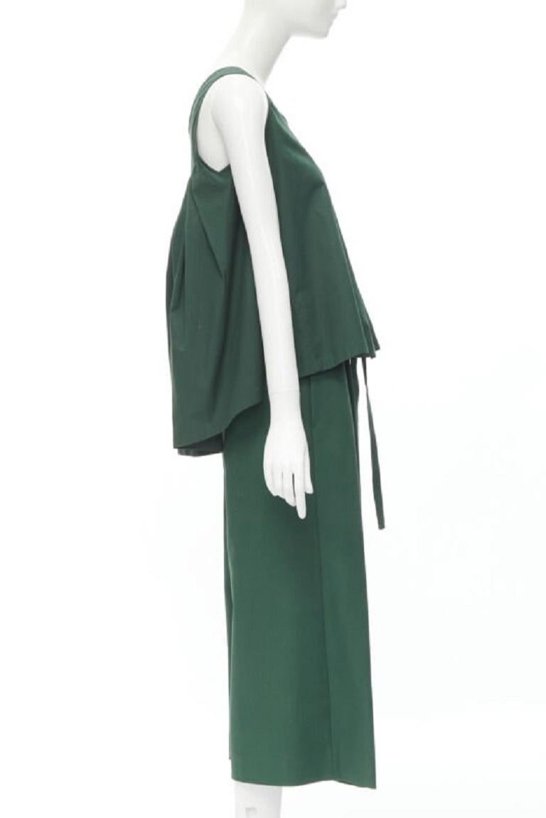 ROCHAS dark green cotton blend flared back vest wide leg pants FR38 S In Excellent Condition For Sale In Hong Kong, NT