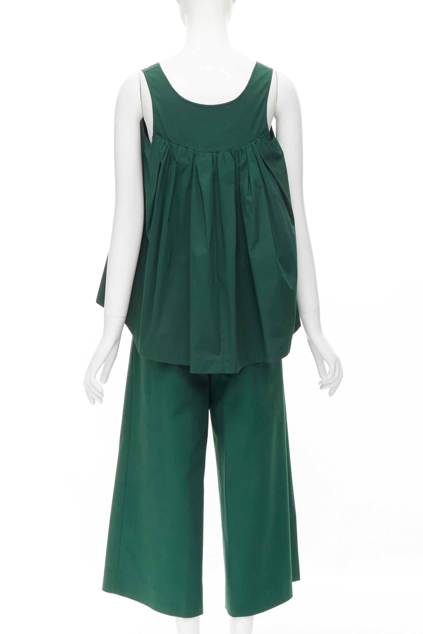 Women's ROCHAS dark green cotton blend flared back vest wide leg pants FR38 S For Sale