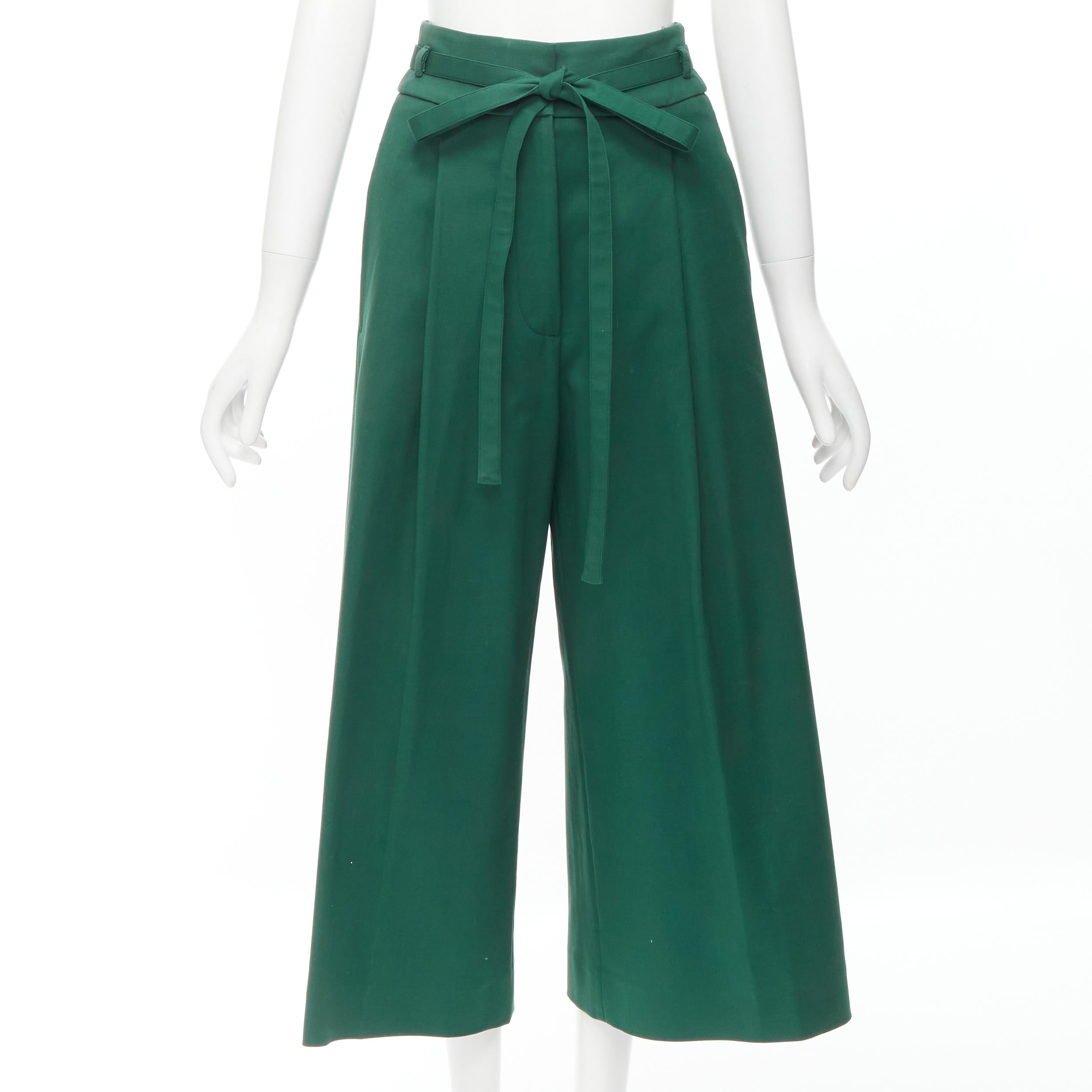 ROCHAS dark green cotton blend flared back vest wide leg pants FR38 S For Sale 3