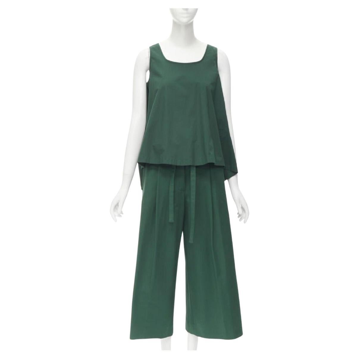 ROCHAS dark green cotton blend flared back vest wide leg pants FR38 S For Sale