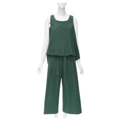 ROCHAS dark green cotton blend flared back vest wide leg pants FR38 S