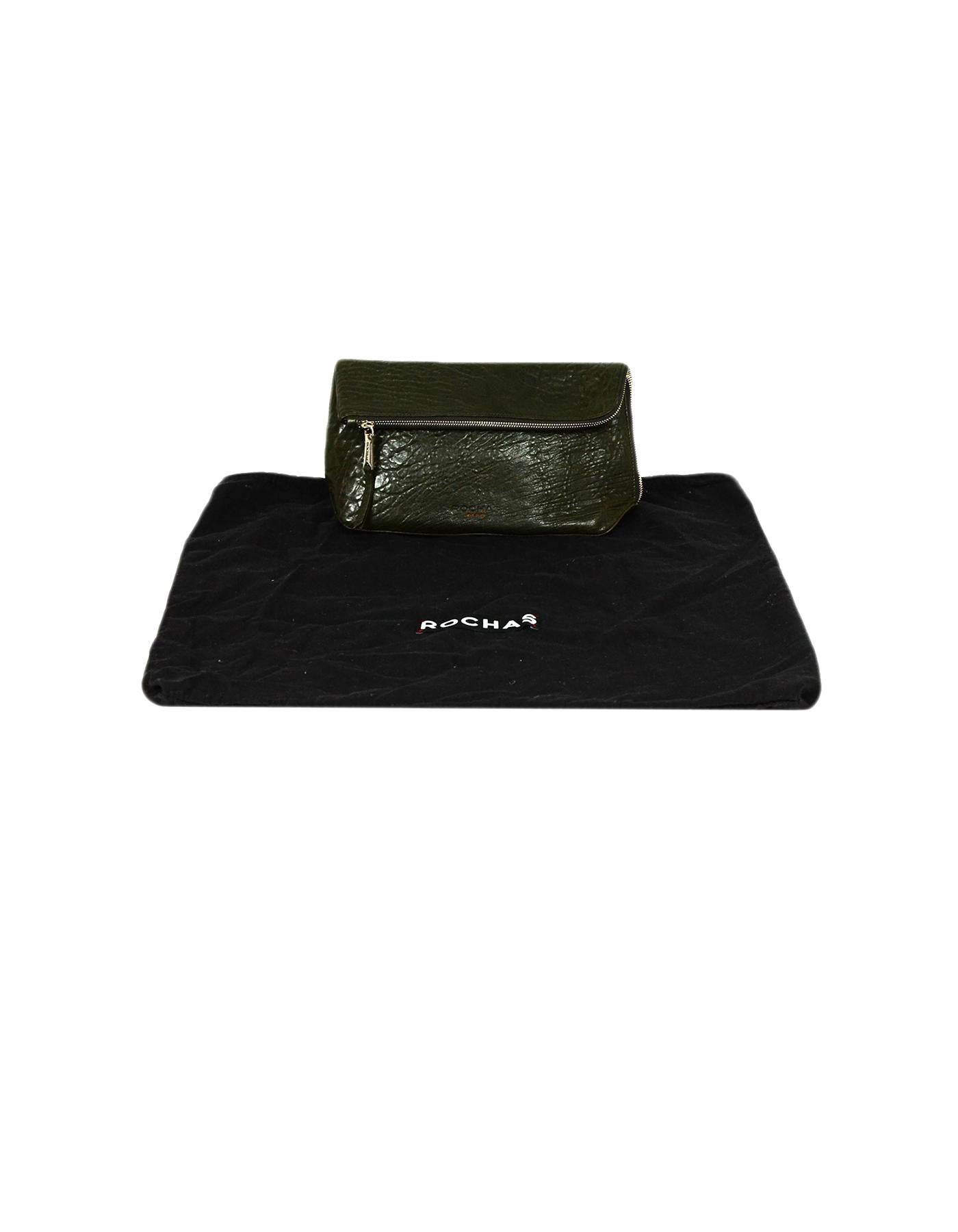 Rochas Dark Green Leather Zip Clutch Bag 2