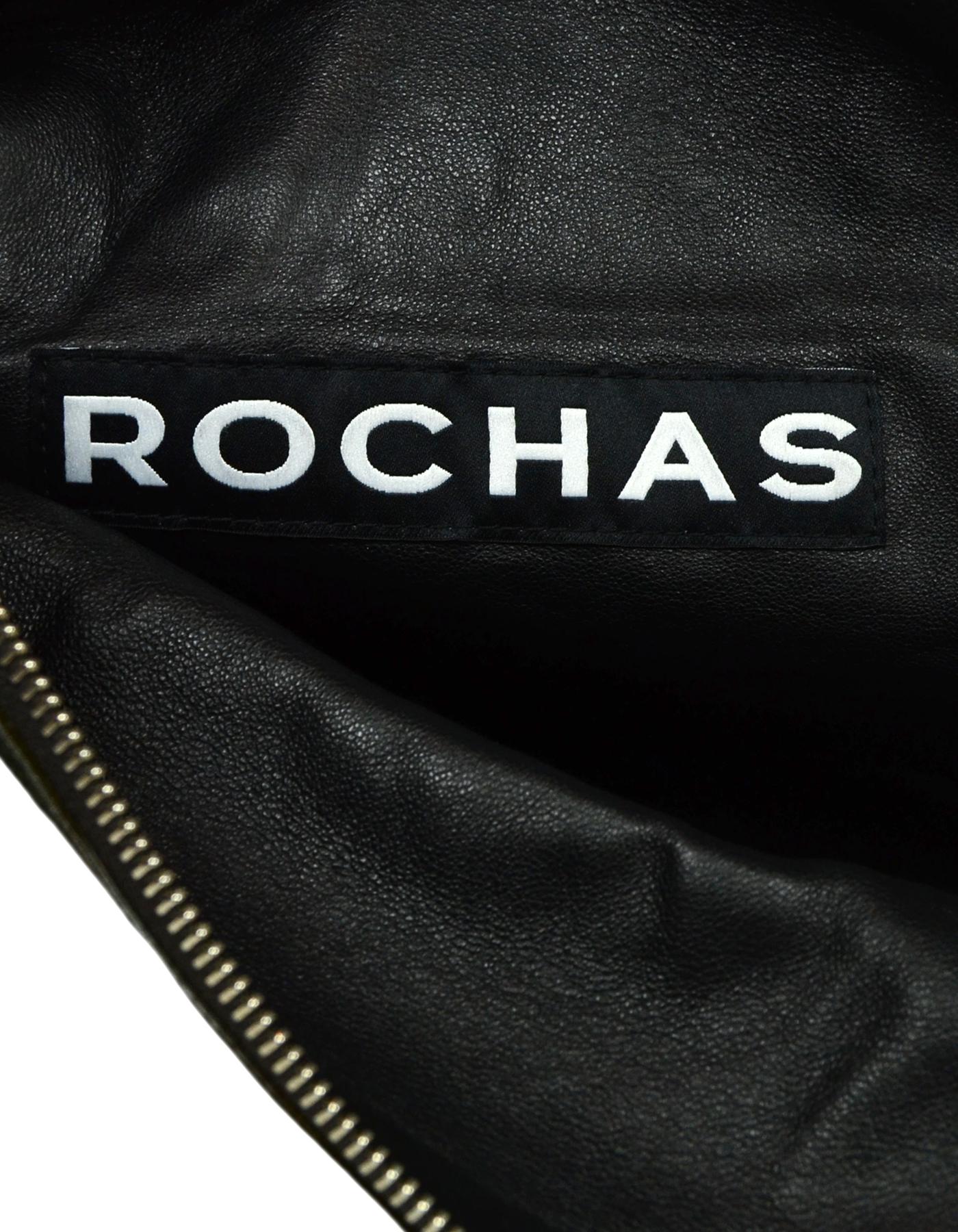Women's Rochas Dark Green Leather Zip Clutch Bag