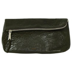 Rochas Dark Green Leather Zip Clutch Bag
