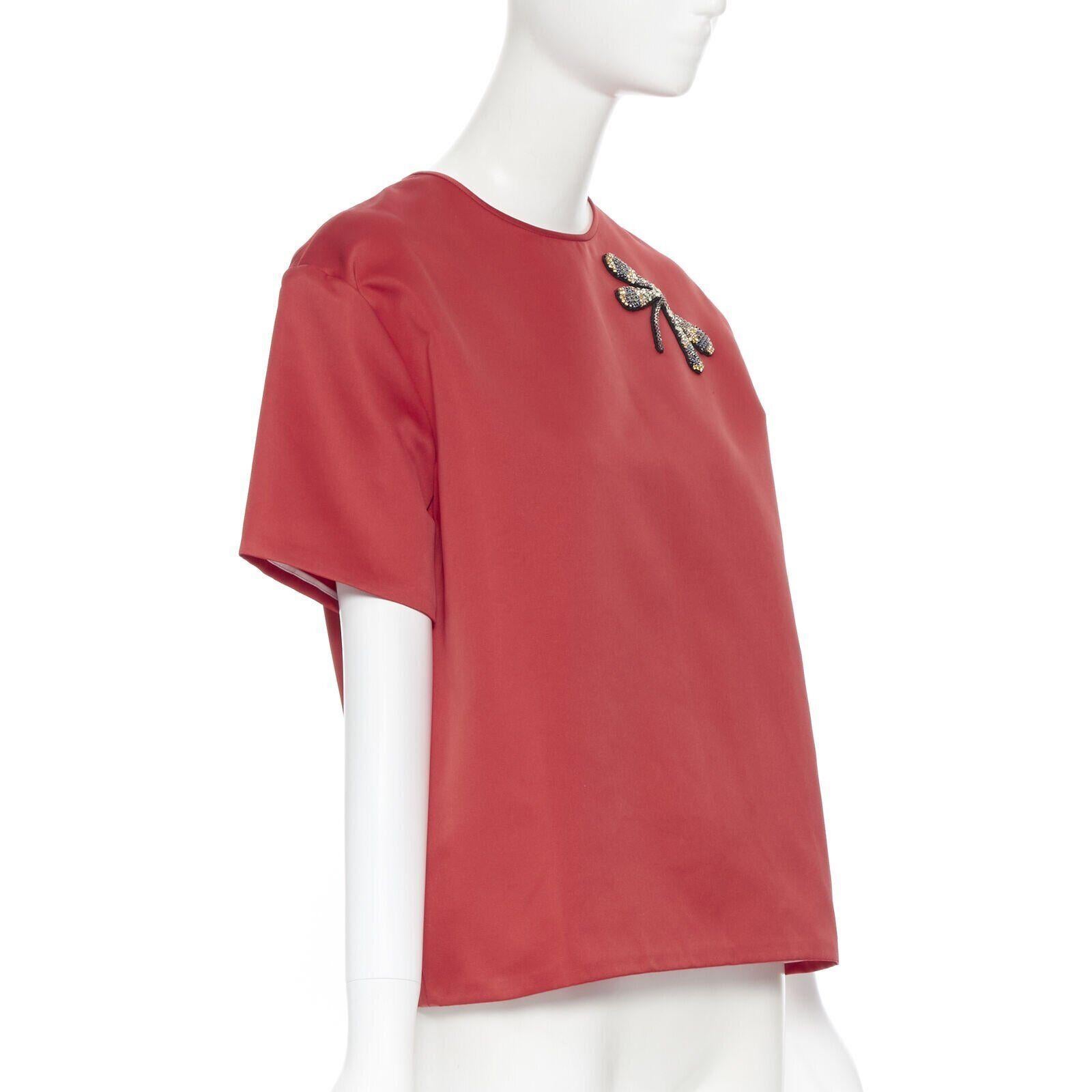 ROCHAS dragonfly crystal embellished red polyester short sleeve boxy top IT38 XS In Excellent Condition In Hong Kong, NT