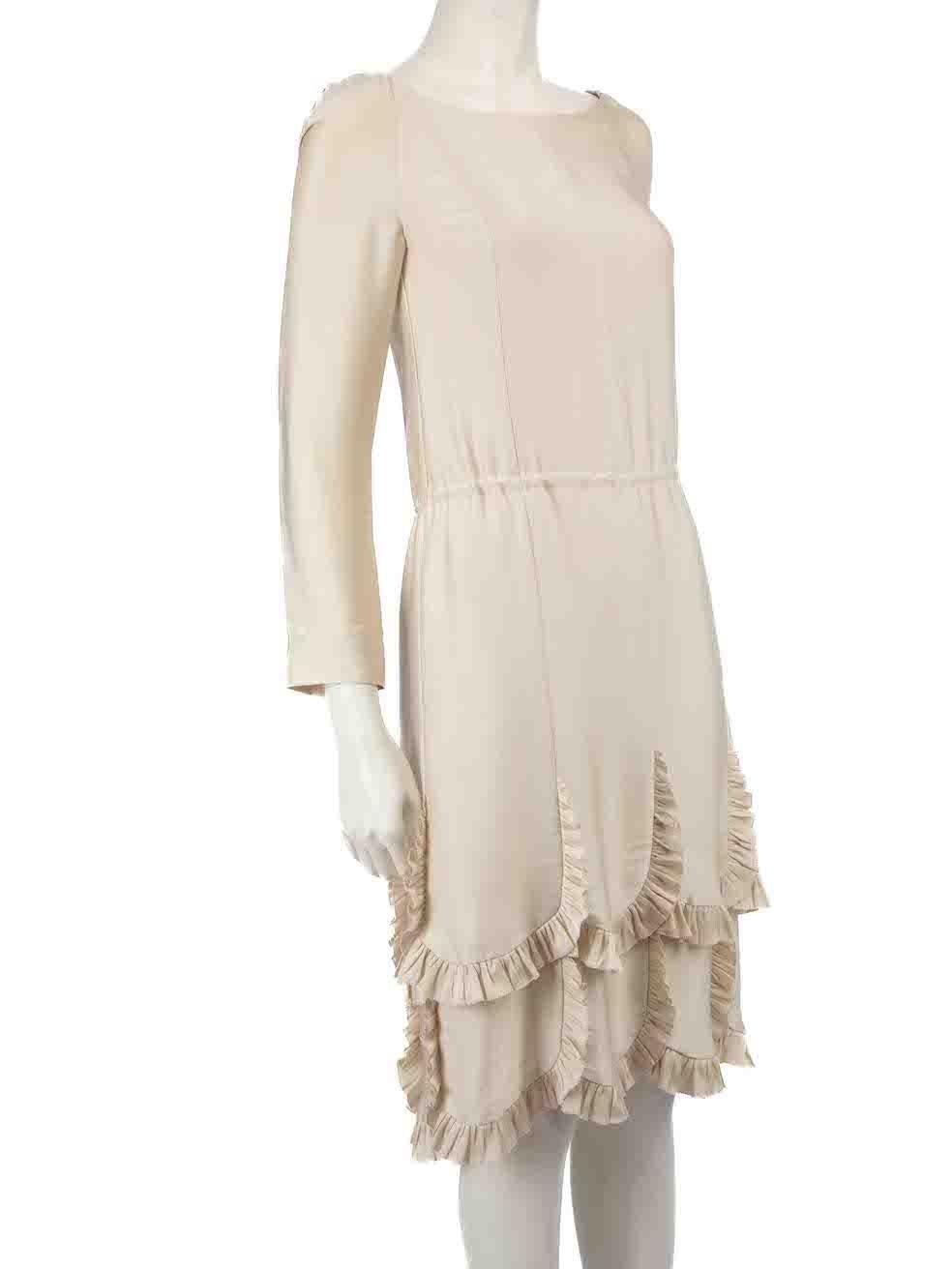 CONDITION is Very good. Minimal wear to dress is evident. Minimal wear to the fabric surface with a number of very small plucks and pulls to the weave found throughout on this used Rochas designer resale item.
 
 
 
 Details
 
 
 Ecru
 
 Synthetic
