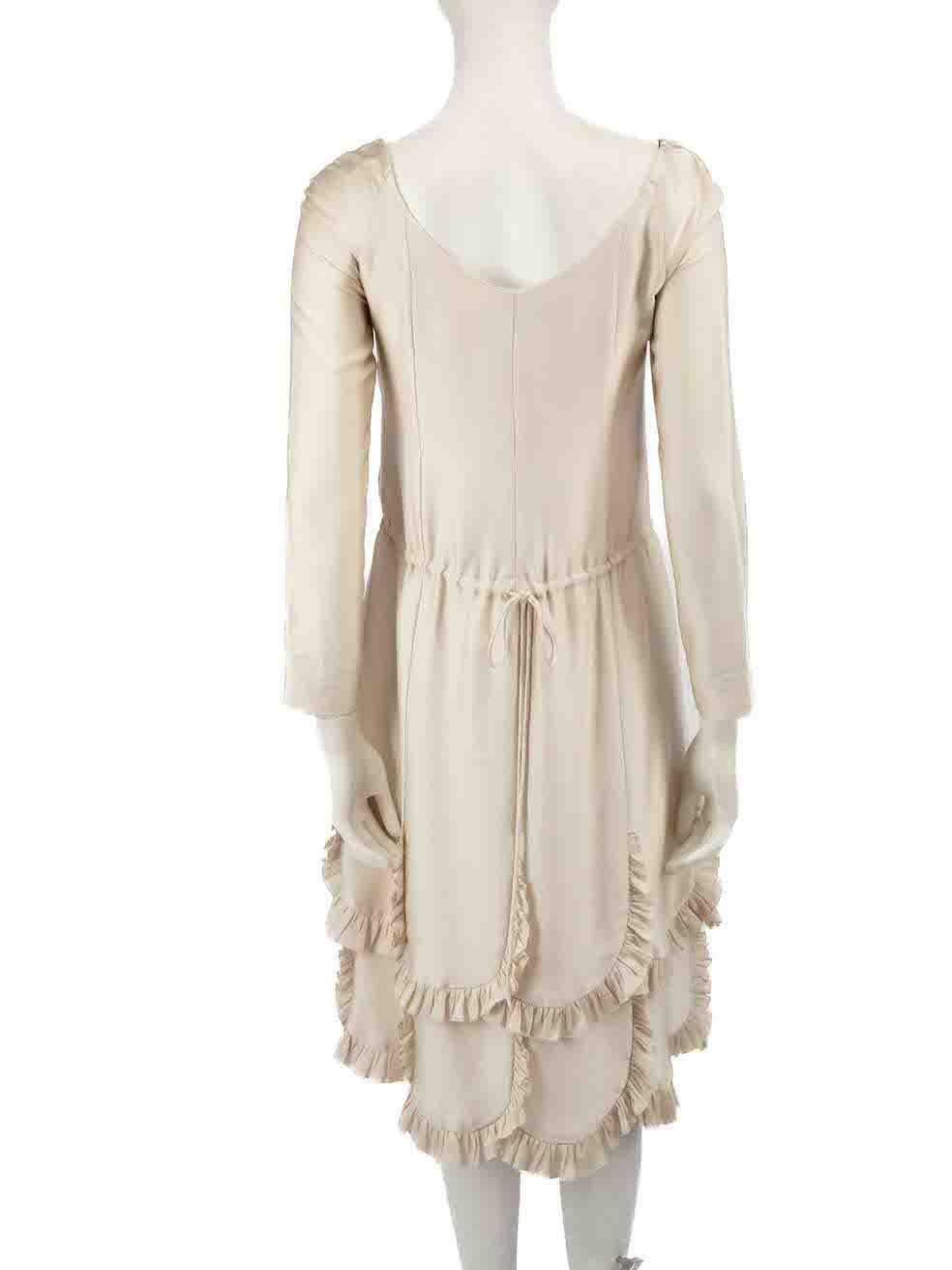 Rochas Ecru Ruffle Long Sleeve Dress Size M In Good Condition For Sale In London, GB