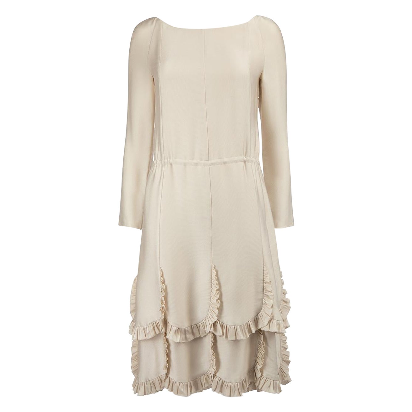 Rochas Ecru Ruffle Long Sleeve Dress Size M