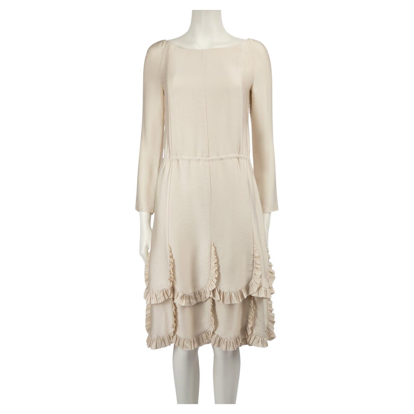 Rochas Ecru Ruffle Long Sleeve Dress Size M For Sale
