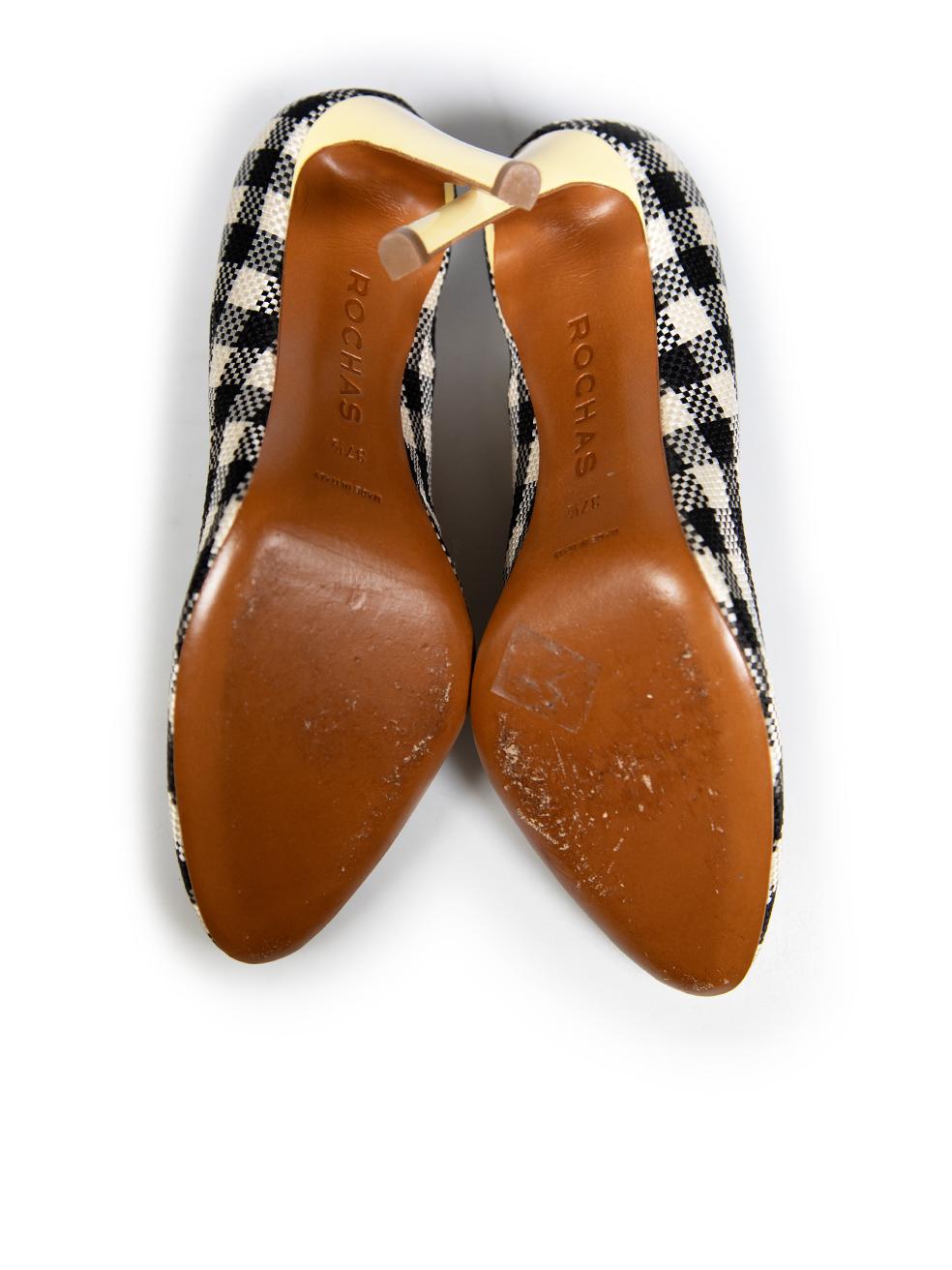 Rochas Gingham Print Woven Pumps Size IT 37.5 In Good Condition For Sale In London, GB