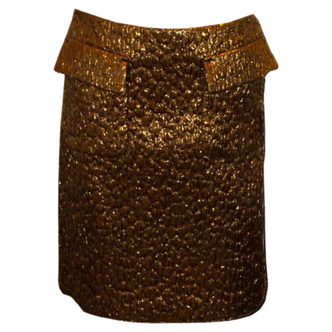 Rochas Gold Quilted Skirt For Sale