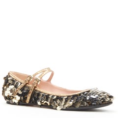 ROCHAS gold sequins pailette embellished gold maryjane ballerina flats EU36.5